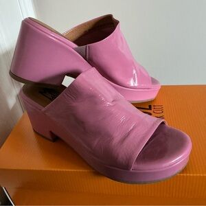 Miz Mooz Gwen Pink Patent Leather Heeled Slide, Size 36